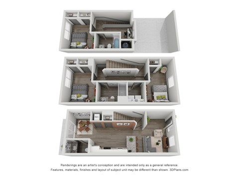 Floor plan for 3 beds, 2.5 baths, 1416 sqft